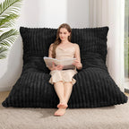 3 in 1 Bean Bag Chair with Memory Foam Filling, Beanbag for Adult 6 Colors, Machine Washable Flannel Cover, Soft Cozy for Bedroom, Living Room, Covered Outdoor Spaces Black