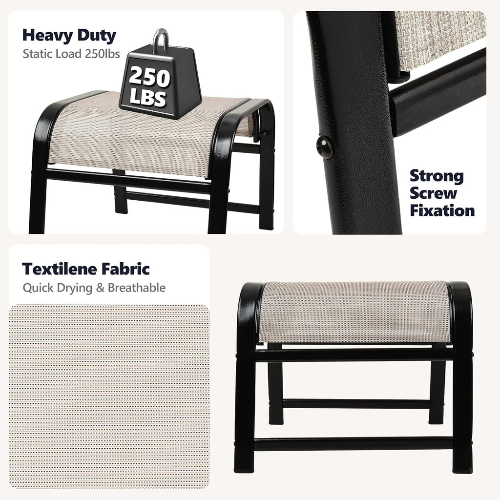 Patio Outdoor Footstool 2 Set, Sturdy Textile Stackable Ottoman Small Seat for Garden Beige