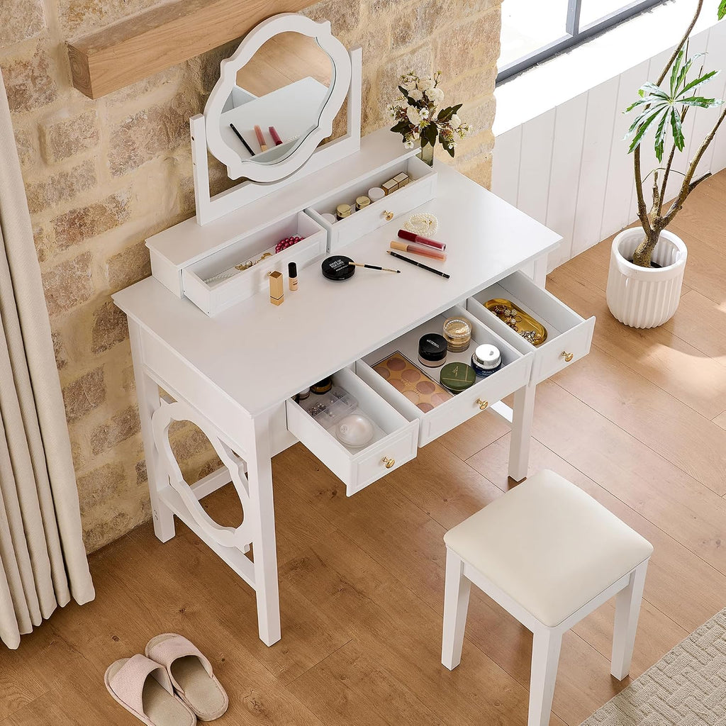GOWE Vanity Table Set White Modern Contemporary Comfortable Upholstered for Living R...