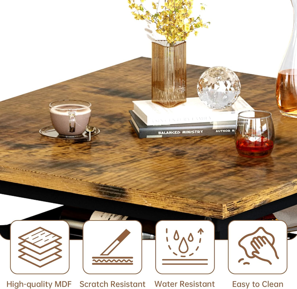 Hooseng 3 Piece Bar Table and Chairs Set, Counter Height Small Dining Table with 2 Bar Stools, Farmhouse Square Kitchen Table with Storage for Bistro, Pub, Small Space