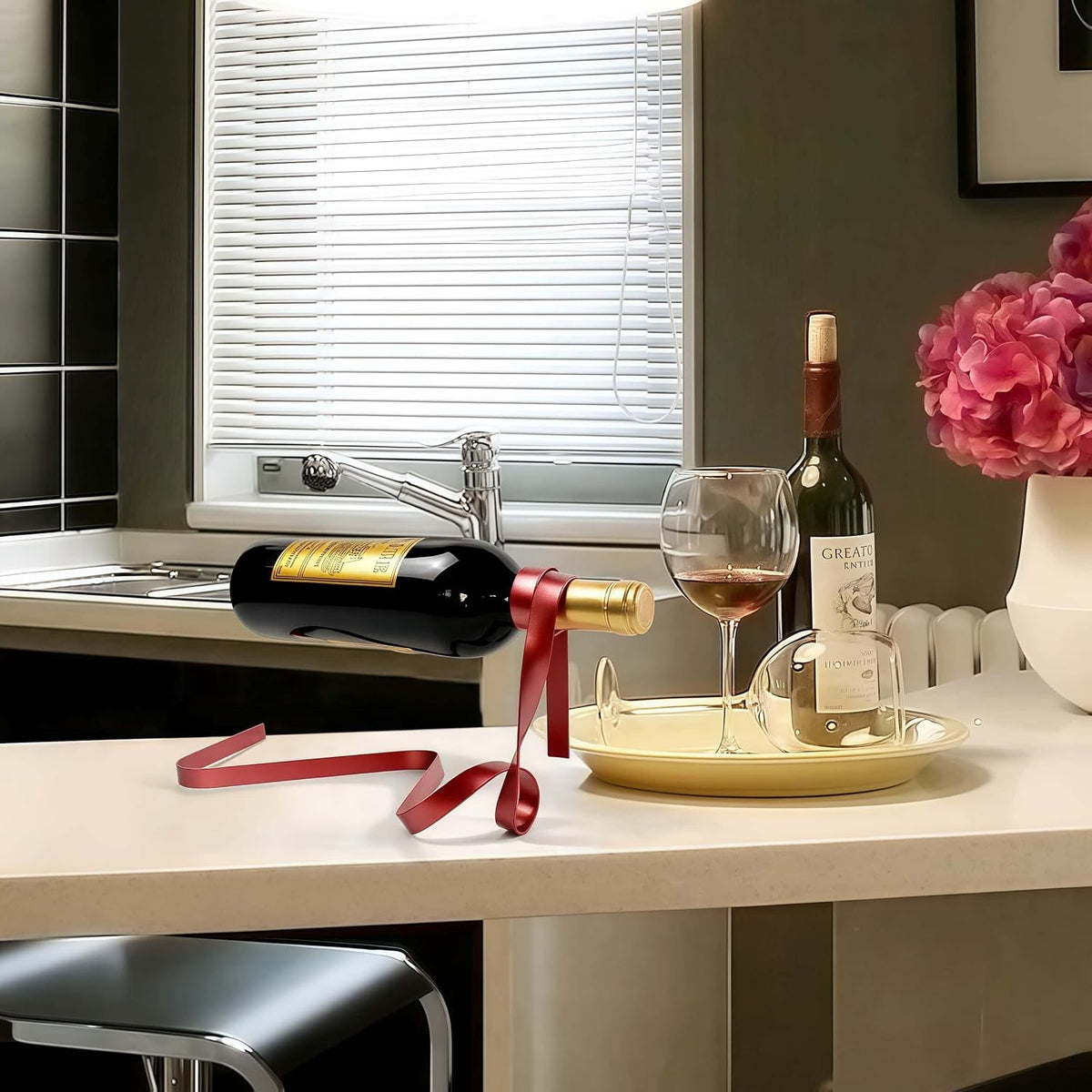 Table Wine Holder Floating Ribbon Metal Wine Rack Novelty Wine Bottle Display Stand Tabletop for Dinning Room Kitchen Home Decor Gift