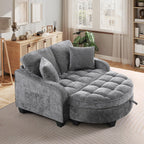 Oversized Chaise Lounge Chair Indoor with Ottoman, Chenille Tufted Comfy Loveseat Sofa Chair with Adjustable Backrest, Fluffy Recliner Sofa, Convertible Couch Sleeper Bed for Living Room(51"W, Grey)