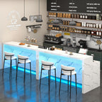 70.9" Large Faux Marble Dining Table with LED Lights, White Counter Height Kitchen Island Table with Power Outlets & USB Ports, Modern Bar Table for Kitchen Dining Room Apartment