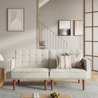 Furnify 71" Velvet Futon Sofa Bed, Versatile Loveseat Couch, Sleeper Sofa with Adjustable Backrest, Mid Century Modern Futon Couch for Small Space, Living Room, Office & Apartment, Velvet Fabric Beige