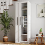 Kitchen Pantry Cabinet with 5-Tier Slim Mobile Shelving Cart, Narrow Pull-Out Utility Cart, Space Saving Storage Organizer Cabinet with Glass Door Wine Racks Cup Holder, Corner Pantry, Home Bar, White