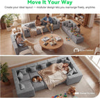 MONVANE Oversized Sectional Couch 10-Seat, Chenille, Light Gray | Sectional Couch for Living Room, Modular Cloud Sofa with Ottoman & 10 Throw Pillows, No Assembly Required