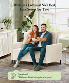 Welzona Loveseat Sleeper Sofa 47", Convertible Sofa Bed, Corduroy Love seat | 620lbs Capacity Love Seat Sleeper Bed, Easy Setup Small Couch Bed 2 Pillow, Small Couches for Living Room/Office, Ivory White
