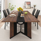 7-Piece Dining Table Set with 6 Cushion Chairs for 4 6 People, 71" Large Long Wooden Kitchen Table Sets W/Waterproof Tabletop, Farmhouse Rectangular Dinner Table for Dining Room,Kitchen(Brown)