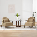 CHITA Accent Chair Set of 2, Sherpa Armchair with Wooden Armrest, Camel | Metal Frame, FSC Certified Living Room Chair for Bedroom, Office, Premium Resilient Foam, 31.9"x27.2"x32.1", 350 Lbs Capacity