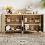 BREEZEHEAT Sideboard Buffet Cabinet with Storage, Mid Century Modern Buffet Table, 64" Wood Accent Cabinet with 4 Doors and Adjustable Shelf, Storage Credenza for Kitchen Living Room Entryway