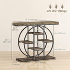 HOMCOM Entryway Table, 39.4" Console Sofa Table with Storage Shelves and Circle Steel Frame, Narrow Wood Accent Tables for Entrance, Hallway, Foyer, Living Room, Rustic Oak