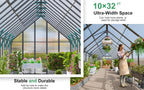 CDCASA 32x10x10 FT Greenhouse for Outdoors, Easy Assembly Large Thicker Aluminum Heavy Duty Polycarbonate Greenhouses Kit w/7 Windows, Outside Sunroom Walk-in Green House for Patio,Backyard