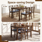 Giantex Dining Table Set for 4, Wood Kitchen Table with Upholstered Chairs | Farmhouse Space-Saving Dinette Set with X-Shaped Backrest for Small Space, Breakfast Nook, Dining Room