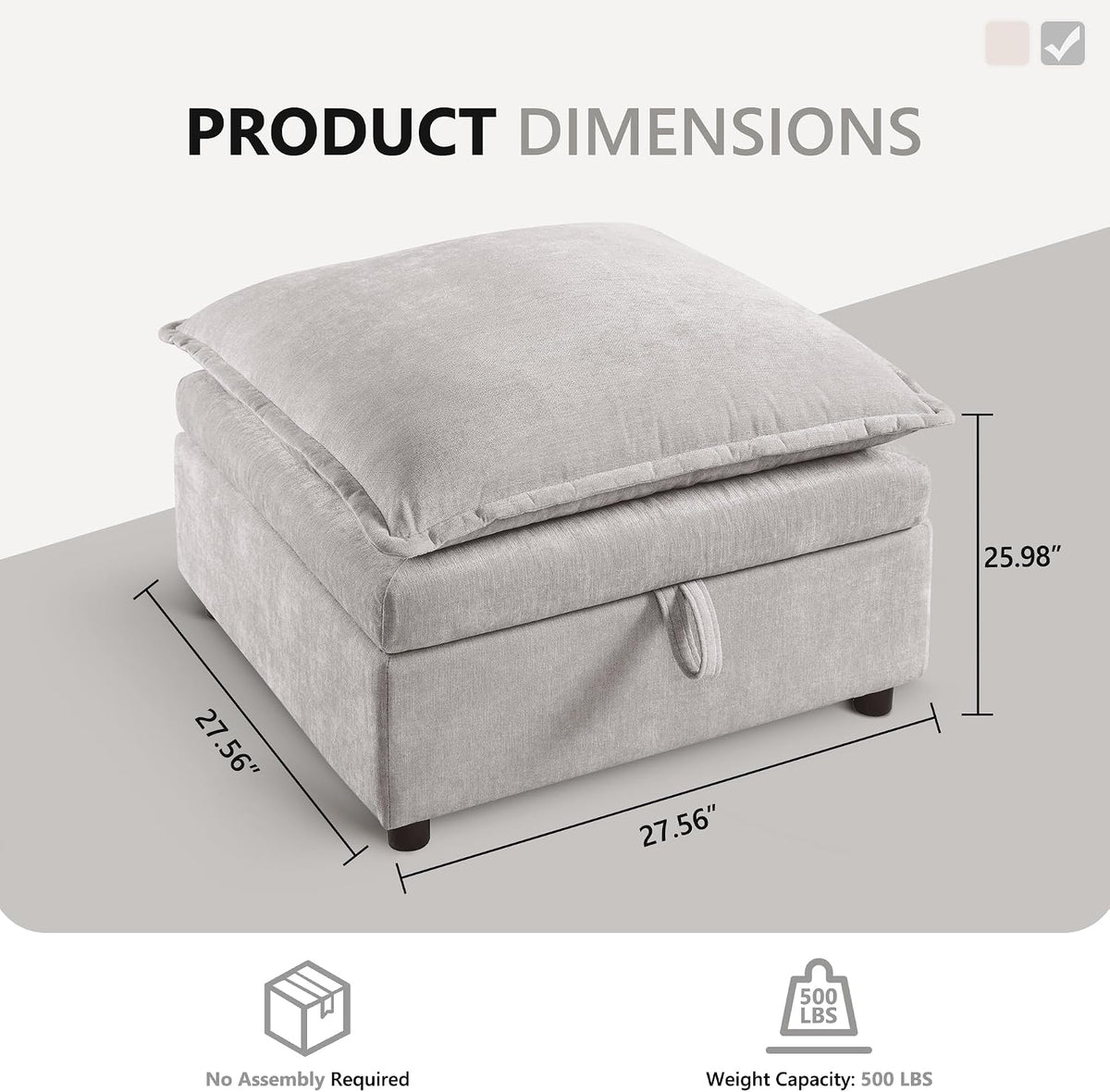 Chenille Upholstered Rectangle Ottoman for Modular Sectional Cloud Couch, Foot Stool, Faux Wood Feet, Durable Frame, Modular Sectional Couch Add Ons for Living Room, Bedroom, Light Gray