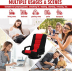 Swivel Floor Gaming Chair w/Armrests,Folding Video Reclining Sofa w/6 Adjustable Position, Padded Backrest & Cushion, Lazy Lounger Couch for E-Sports, Reading, Relaxing, Watching TV, Red