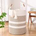 Large Laundry Basket, Laundry Hamper with Leather Handles, 60L Woven Dirty Clothes Hamper, Rope Hampers for Bedroom, Barthroom, Brown