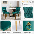 Round Glass Dining Table Set for 4, Small Kitchen Table Set for 4, 47" Circle Gold Glass Dinner Table for 4 with Green Velvet Chairs, 5 Piece Dining Room Table Set for 4 for Breakfast Dinette Cafe