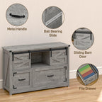 Halitaa Lateral File Cabinets 2 Drawer with Sliding Barn Doors, Grey | Farmhouse File Cabinet with 2 drawer for Home Office，Filing Organization Storage Cabinet for Hanging Files Letter/Legal/F4/A4