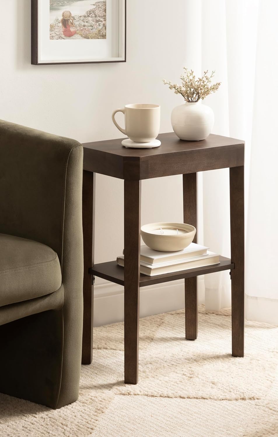 Kate and Laurel Talcott Modern Rectangle Wood Side Table, 16 x 10 x 25, Dark Brown, Transitional Decorative Two-Tier End Table for Use as a Bedroom Nightstand or Living Room Accent