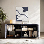 59 Inch Contemporary Sideboard Buffet Table - Navy Blue Ripple Design Storage Cabinet, Accent Console for Kitchen Dining Room, Entryway & Living Room