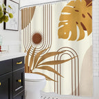 Glawry Boho Mid Century Shower Curtain Yellow Brown Abstract Tropical Palm Leaves Sun Bathroom Minimalist Geometric Arch Retro Plant 60Wx72L Inches Bath Accessories Art Home Decor Fabric 12 Pack Hooks