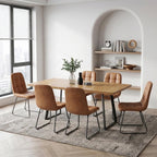ZckyCine Butterfly Leaf Extendable Dining Table Set 47"-63", Rustic Wood Table with 6 PU Leather Chairs, Modern Scandinavian Dining Room Furniture for Kitchen Apartment