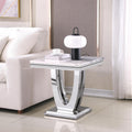 Henf 23in Square End Table Faux Marble End Table w/U Shape Steel Base,Luxury Sofa Side Table Tea Table for Living Room Office, Nightstand Bedside Table for Bedroom, White and Silver End Side Table