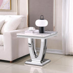 Henf 23in Square End Table Faux Marble End Table w/U Shape Steel Base,Luxury Sofa Side Table Tea Table for Living Room Office, Nightstand Bedside Table for Bedroom, White and Silver End Side Table