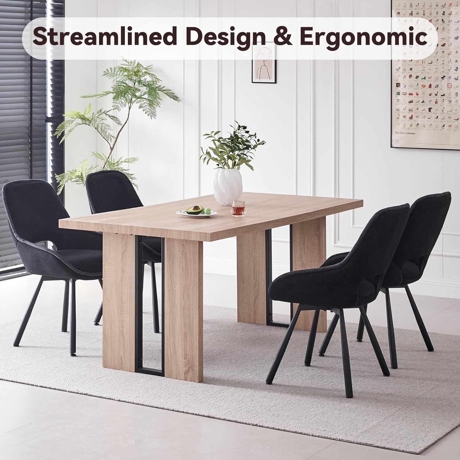 Swivel Dining Chair Set of 4, Modern Upholstered Fabric Kitchen Chairs with Thicken Cushion for Living Room Bedroom Restaurant (Black)