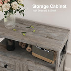FiveWillowise Small Farmhouse Storage Cabinet with Barn Doors, Farmhouse Kitchen Pantry Cabinet, Tall Coffee Bar with Storage, Hutch Cupboard for Kitchen, Laundry, Living Room, Washed Grey