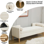 Corduroy Bed End Ottoman Bench with Storage,Upholstered Storage Benches with Back and Arms,65.35" Long Armed Storage Bench for Living Room,Bedroom,Entryway,Window (Ivory White, 65.35“)