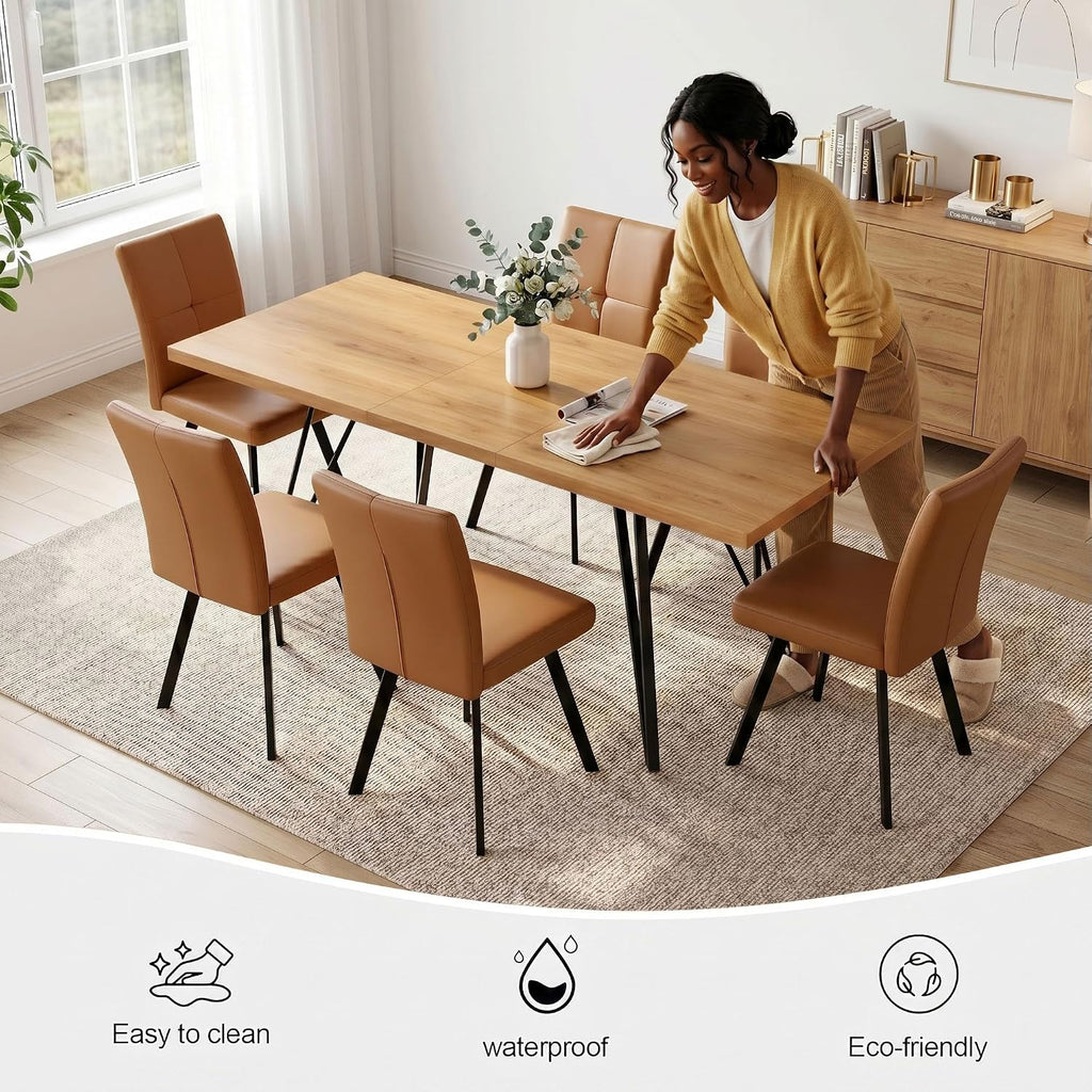 HIPIHOM Extendable Dining Table Set for 4-6, 55 to 71 Inch Expandable Dining Room Table with Upholstered Chairs, Easy Assembly Kitchen Table Set for Small Spaces, Living Room