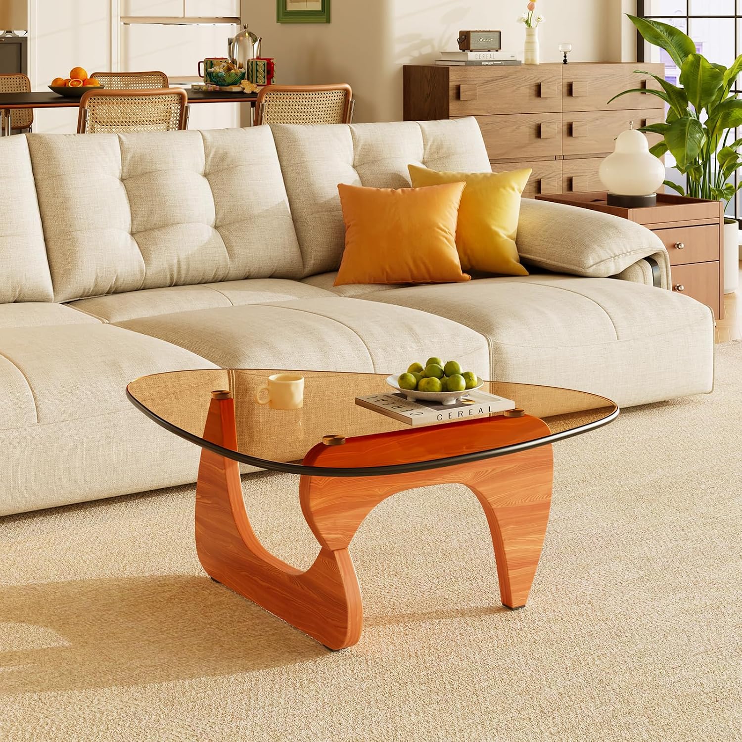 Coffee Tables Glass Small Farmhouse Coffee Table Mid-Century Modern Wood Center Table for Living Room, Walnut Brown, 32 Inch