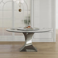 59" Round Sintered Stone Dining Table, Faux Marble Kitchen Table with Lazy Susan & Gray Stainless Steel Hourglass Base - Modern Luxury Dinner Table for 4-8 People, Scratch & Heat Resistant Surface
