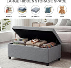 Linen Storage Ottoman Bench 35 inch with Hinged Lid - Multi-Functional Ottoman with Storage for Living Room, Bedroom End of Bed, Entryway Shoe Seat - Easy Assembly, Linen Gray