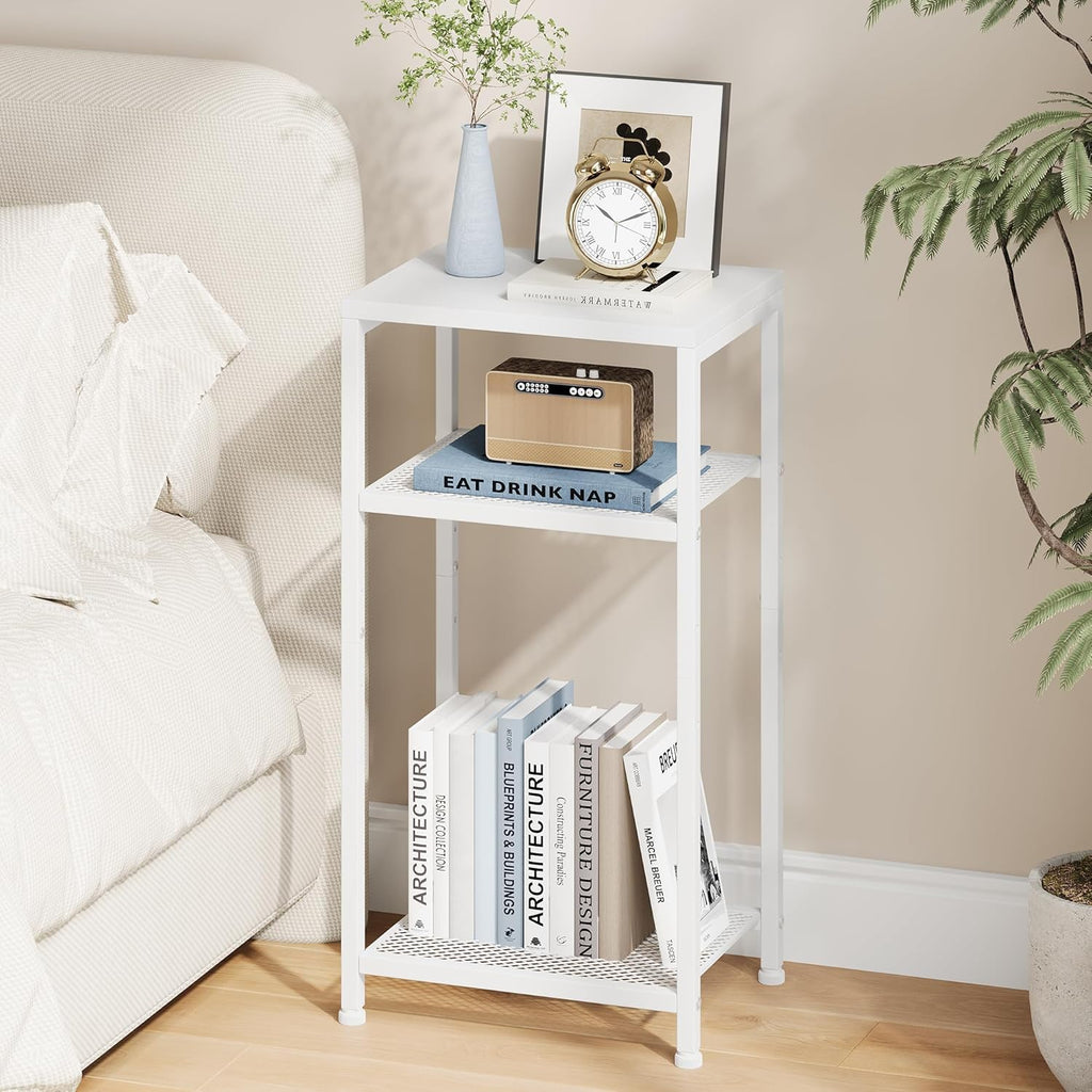 Heybly Small Side Table Set of 2, Tall End Table with Adjustable Shelf, Telephone Table, Nightstand, Accent Table Stand, Small Entryway Table, Bedroom,Living Room, Office,Bathroom, White, HET003WT2