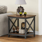 ChooChoo End Tables Set of 2, 24 Inch End Table with 2-Tier Storage Shelf, Side Table for Living Room, Wood Nightstand for Bedroom, Office, Painted Surface, Walnut