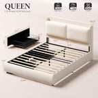 Garvee Chenille Fabric Queen Size Bed Frame with 2 Storage Drawers - Beige