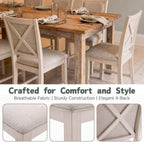 Farmhouse Dining Chairs Set of 4 Upholstered Kitchen Chairs with Cross Back Armless Wooden Side Chairs for Dining Room, Living Room, Reception (Grey Linen + White Frame)