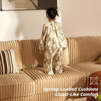 GOSUHI 139" U-Shaped Cloud Couch, Modular Sectional, Deep Seats, Camel | Pocket Spring Cushions, Oversized 7-Seater, Right Facing Chaise, Corduroy Upholstery Couches for Living Room
