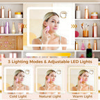ANWBROAD Large Vanity Desk with Sliding Mirror and Lights& Jewelry Storage | White Makeup Vanity Desk with 11 Drawers,6 Shelves, 3 Color Lights,Dressing Table with Vanity stool, Power Outlet for Women