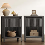 SICOTAS Fluted Night Stand Set of 2, Modern Nightstands with Drawer | Farmhouse Bedside Table with Storage Shelf, Large End Tables Bed Side Tables for Bedroom, Black Oak