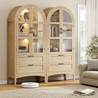 ONBRILL 71" Tall Arched Display Cabinet with LED Lights, Arched Kitchen Pantry with 2 Drawers, Modern Display Storage Cabinets with Adjustable Feet, Pantry Cabinet for Kitchen, Living/Dining Room