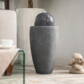 XBrand 26" Modern Sphere Water Fountain with LED Light – Indoor Outdoor Stone Texture Floor Fountain, Zen Bubbling Ball Water Feature for Garden Patio Porch - Gray