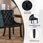 5-Piece 39" Round Glass Dining Table Set with 4 Velvet Upholstered Chairs, Dining Chairs with Solid Wood Legs, Modern Kitchen Table with Triangular Metal Base for Dining Room(Black)