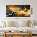 Abstract Wall Art for Bedroom, Marble Canvas Wall Decor for Living Room, Black and Gold Picture Print Artwork for Office, Size 48 x 24 Inches Framed