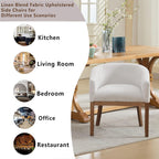 Upholstered Solid Wood Dining Chair,Neutral Linen Fabric Side Chairs for Kitchen,Dining Room,Living Room,Farmhouse Round Barrel Chairs,Minimalist Accent Chairs Natural Wood Frame (Beige, 1PC)
