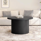 ONBRILL 31.5" Round Coffee Table, Tambour Design Coffee Tables for Living Room, Mid Century Modern Wood Coffee Table, Drum Accent Small Center Table, Black