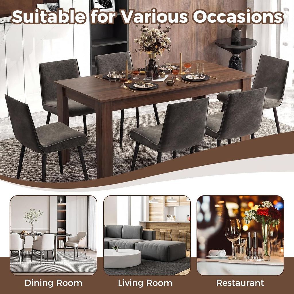 COSTWAY Dining Table for 4-6 People, 63” Rectangular Dining Room Table, Farmhouse Dinette Table with Large Computer Workstation, Modern Kitchen Table for Apartment, Living Room, Restaurant (Walnut)