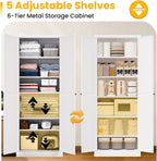 White Kitchen Pantry Cabinet, 72" Tall Metal Storage Cabinet with 2 Door and 5 Adjustable Shelves, Pantry Cabinets for Kitchen Storage, Assemble Required